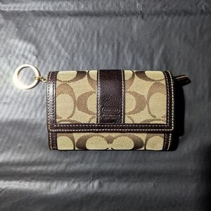 Coach Signature Hampton Brown Wallet with Key Ring Early 2000s Y2K
